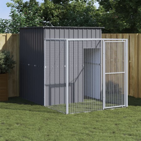 Chicken coop with corral gray galvanized steel 165x251x181 cm by vidaXL, Cages and habitats for small animals - Ref: Foro24-1...