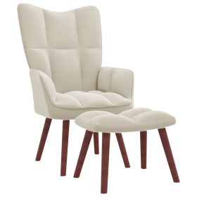 Sillón de relax con taburete terciopelo blanco crema de vidaXL, Sillones - Ref: Foro24-328071, Precio: 148,78 €, Descuento: %