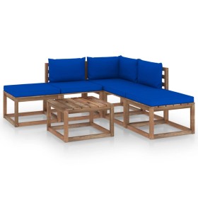 Gartenmöbel-Set 6-teilig mit blauen Kissen von vidaXL, Gartensets - Ref: Foro24-3067390, Preis: 307,57 €, Rabatt: %