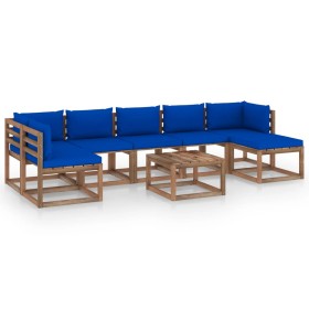 8-teiliges Gartenmöbel-Set mit blauen Kissen von vidaXL, Gartensets - Ref: Foro24-3067510, Preis: 512,99 €, Rabatt: %