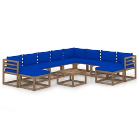 11-teiliges Gartenmöbel-Set mit blauen Kissen von vidaXL, Gartensets - Ref: Foro24-3067582, Preis: 681,99 €, Rabatt: %