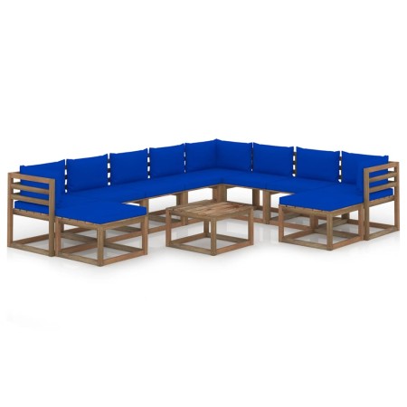 Juego de muebles de jardín 11 piezas con cojines azul de vidaXL, Conjuntos de jardín - Ref: Foro24-3067582, Precio: 681,01 €,...