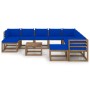 Juego de muebles de jardín 11 piezas con cojines azul de vidaXL, Conjuntos de jardín - Ref: Foro24-3067582, Precio: 681,01 €,...