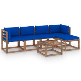 Gartenmöbel-Set 6-teilig mit blauen Kissen von vidaXL, Gartensets - Ref: Foro24-3067402, Preis: 341,99 €, Rabatt: %