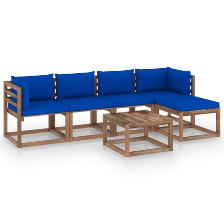 Gartenmöbel-Set 6-teilig mit blauen Kissen von vidaXL, Gartensets - Ref: Foro24-3067402, Preis: 341,11 €, Rabatt: %