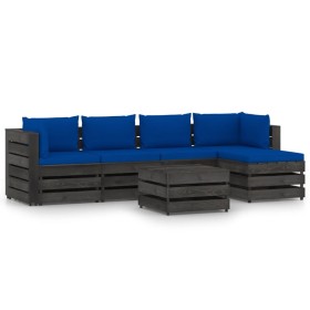 Garden furniture 6 pieces with gray impregnated wood cushions by vidaXL, Garden sets - Ref: Foro24-3068286, Price: 584,99 €, ...