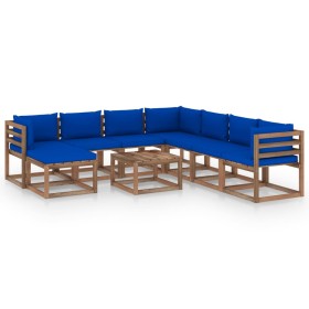 9-teiliges Gartenmöbel-Set mit blauen Kissen von vidaXL, Gartensets - Ref: Foro24-3067558, Preis: 568,99 €, Rabatt: %