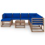 9-teiliges Gartenmöbel-Set mit blauen Kissen von vidaXL, Gartensets - Ref: Foro24-3067558, Preis: 568,36 €, Rabatt: %