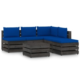 Garden furniture 6 pieces with gray impregnated wood cushions by vidaXL, Garden sets - Ref: Foro24-3068322, Price: 543,99 €, ...