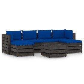 Garden furniture 7 pieces with gray impregnated wood cushions by vidaXL, Garden sets - Ref: Foro24-3068334, Price: 636,96 €, ...