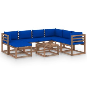 8-teiliges Gartenmöbel-Set mit blauen Kissen von vidaXL, Gartensets - Ref: Foro24-3067534, Preis: 525,99 €, Rabatt: %