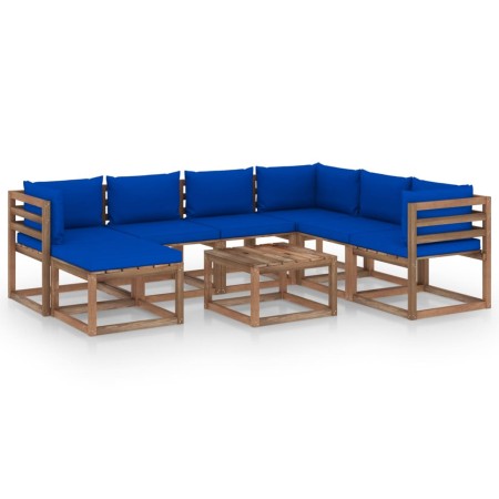 8-teiliges Gartenmöbel-Set mit blauen Kissen von vidaXL, Gartensets - Ref: Foro24-3067534, Preis: 525,95 €, Rabatt: %