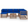 8-piece garden furniture set with blue cushions by vidaXL, Garden sets - Ref: Foro24-3067534, Price: 525,99 €, Discount: %