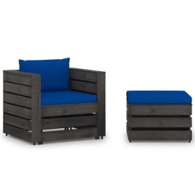 2-piece garden furniture with gray impregnated wood cushions by vidaXL, Garden sets - Ref: Foro24-3068154, Price: 185,99 €, D...