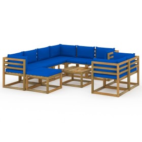 Juego de muebles de jardín 10 piezas con cojines azul de vidaXL, Conjuntos de jardín - Ref: Foro24-3067570, Precio: 654,44 €,...