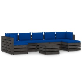 8-piece garden furniture with gray impregnated wood cushions by vidaXL, Garden sets - Ref: Foro24-3068370, Price: 747,99 €, D...