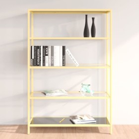 Regal aus gehärtetem Glas in Gold und Schwarz von vidaXL, Bücherregale und Regale - Ref: Foro24-331642, Preis: 117,99 €, Raba...