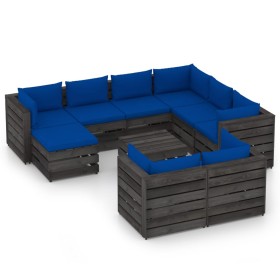 Garden furniture 10 pieces with gray impregnated wood cushions by vidaXL, Garden sets - Ref: Foro24-3068418, Price: 1,00 €, D...