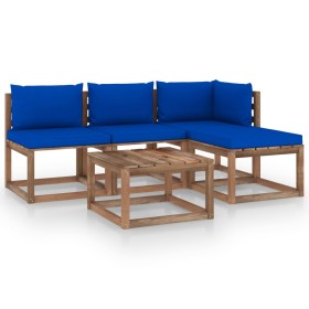 5-piece pallet garden set with impregnated pine wood cushions by vidaXL, Garden sets - Ref: Foro24-3067354, Price: 264,22 €, ...