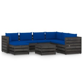 8-piece garden furniture with gray impregnated wood cushions by vidaXL, Garden sets - Ref: Foro24-3068394, Price: 793,05 €, D...