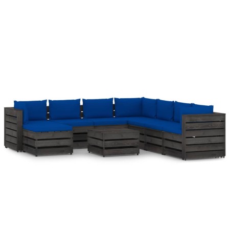 Garden furniture 9 pieces with gray impregnated wood cushions by vidaXL, Garden sets - Ref: Foro24-3068406, Price: 862,99 €, ...