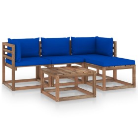 Juego de muebles de jardín 5 piezas con cojines azules de vidaXL, Conjuntos de jardín - Ref: Foro24-3067366, Precio: 288,39 €...