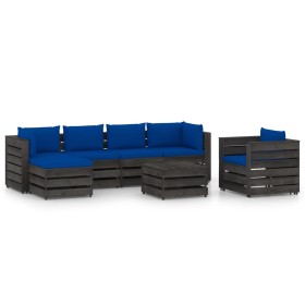 Garden furniture 7 pieces with gray impregnated wood cushions by vidaXL, Garden sets - Ref: Foro24-3068478, Price: 699,74 €, ...