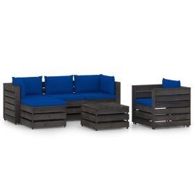 Garden furniture 6 pieces with gray impregnated wood cushions by vidaXL, Garden sets - Ref: Foro24-3068466, Price: 619,99 €, ...