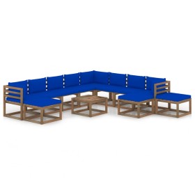 12-teiliges Gartenmöbel-Set mit blauen Kissen von vidaXL, Gartensets - Ref: Foro24-3067594, Preis: 719,99 €, Rabatt: %