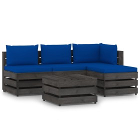 5-piece garden furniture with gray impregnated wood cushions by vidaXL, Garden sets - Ref: Foro24-3068238, Price: 412,99 €, D...