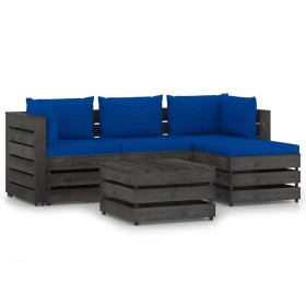 5-piece garden furniture with gray impregnated wood cushions by vidaXL, Garden sets - Ref: Foro24-3068250, Price: 511,99 €, D...