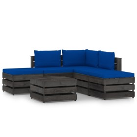 Garden furniture 6 pieces with gray impregnated wood cushions by vidaXL, Garden sets - Ref: Foro24-3068274, Price: 506,75 €, ...