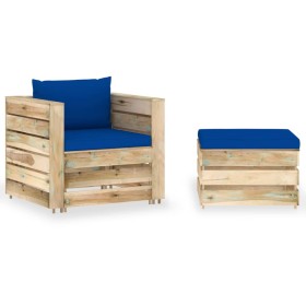 2-piece garden furniture with green impregnated wood cushions by vidaXL, Garden sets - Ref: Foro24-3074541, Price: 163,99 €, ...