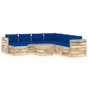 Gartenmöbel 9-teilig mit grün imprägnierten Holzkissen von vidaXL, Gartensets - Ref: Foro24-3074793, Preis: 984,99 €, Rabatt: %