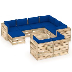 Gartenmöbel 10-teilig mit grün imprägnierten Holzkissen von vidaXL, Gartensets - Ref: Foro24-3074805, Preis: 1,00 €, Rabatt: %