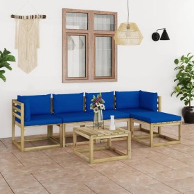 6-piece garden furniture set with impregnated wood cushions by vidaXL, Garden sets - Ref: Foro24-3065248, Price: 354,99 €, Di...