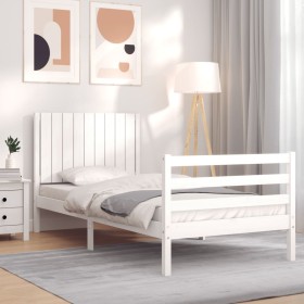 White solid wood bed frame with headboard 90x200 cm by vidaXL, Beds and slatted bases - Ref: Foro24-3194752, Price: 133,44 €,...