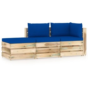 3-piece garden furniture with green impregnated wood cushions by vidaXL, Garden sets - Ref: Foro24-3074589, Price: 305,99 €, ...