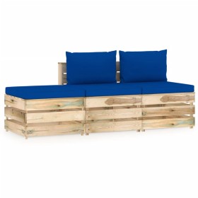 3-piece garden furniture with green impregnated wood cushions by vidaXL, Garden sets - Ref: Foro24-3074577, Price: 249,99 €, ...