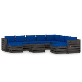 Garden furniture 11 pieces with gray impregnated wood cushions by vidaXL, Garden sets - Ref: Foro24-3068430, Price: 1,00 €, D...