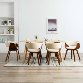 Dining chairs 6 pcs curved wood and cream synthetic leather by vidaXL, dining chairs - Ref: Foro24-278726, Price: 924,10 €, D...