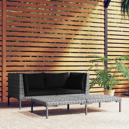 Gartenmöbel 3 Stück halbrund synthetisches Rattan dunkelgrau von vidaXL, Modulare Sofas für den Außenbereich - Ref: Foro24-31...