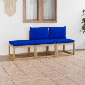 Juego de muebles de jardín 3 piezas con cojines azules de vidaXL, Conjuntos de jardín - Ref: Foro24-3065236, Precio: 179,99 €...