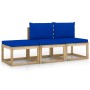 3-piece garden furniture set with blue cushions by vidaXL, Garden sets - Ref: Foro24-3065236, Price: 179,29 €, Discount: %