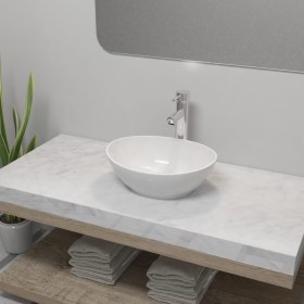 Lavabo de baño con grifo mezclador cerámica ovalado blanco de vidaXL, Lavabos - Ref: Foro24-275497, Precio: 81,59 €, Descuent...