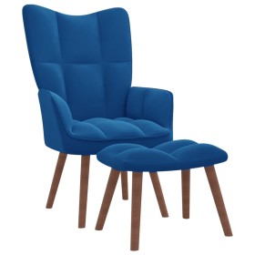 Sillón de relax con taburete terciopelo azul de vidaXL, Sillones - Ref: Foro24-328072, Precio: 123,99 €, Descuento: %