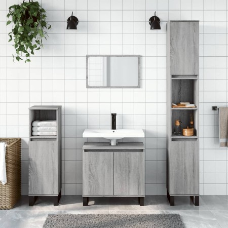 Sonoma gray plywood 3-piece bathroom furniture set by vidaXL, Bathroom furniture - Ref: Foro24-3187803, Price: 179,21 €, Disc...