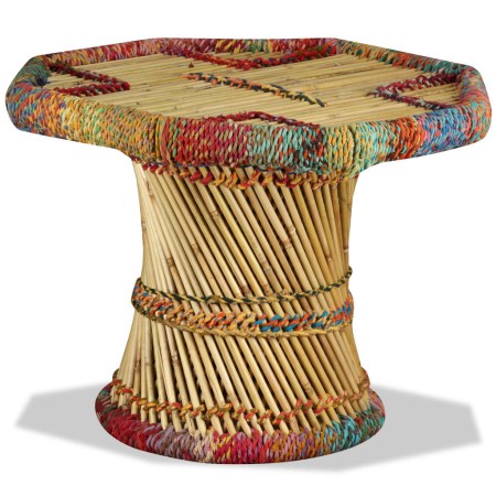 Bamboo coffee table with multicolor chindi details