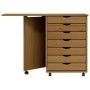 Drawer unit with wheels and MOSS pine wood desk in honey brown. by vidaXL, Lockers and storage cabinets - Ref: Foro24-355900,...