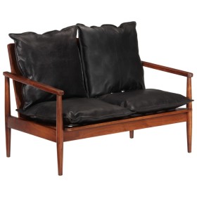 2 seater sofa solid acacia wood and black genuine leather by vidaXL, Sofas - Ref: Foro24-340924, Price: 293,99 €, Discount: %